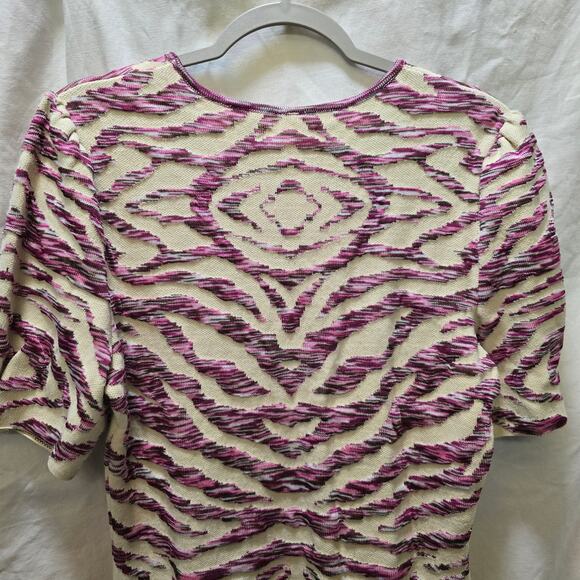 Free People Take Me Out zebra print mini bodycon dress puff sleeve knit large - Picture 9 of 11